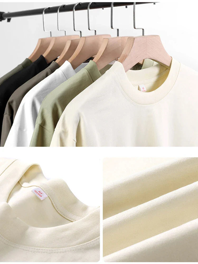 260GSM Summer T Shirt Men Korean Fashion Short Sleeve Loose Basic T-shirts Solid Tops Oversized Tee Unisex